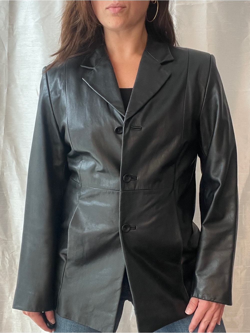 Valerie Stevens Leather Blazer Womens Medium Black Genuine Grunge 90s Vintage